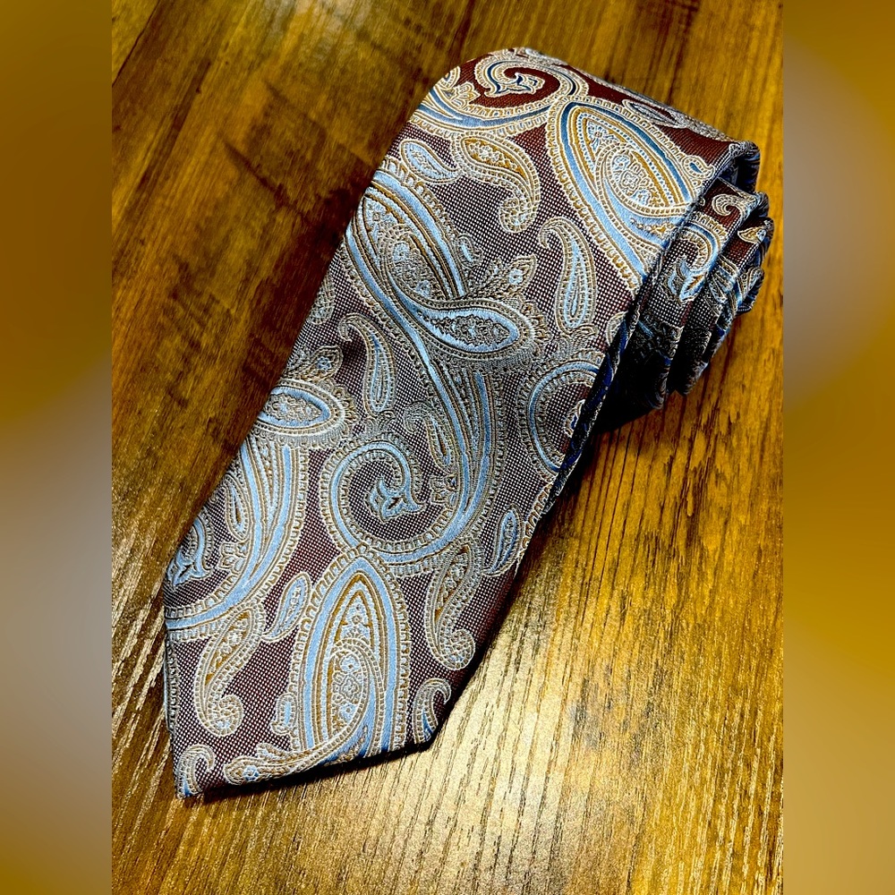 $70 JOSEPH ABBOUD 100% Silk Yellow Gold Navy Blue Small Floral Men's Tie NWT